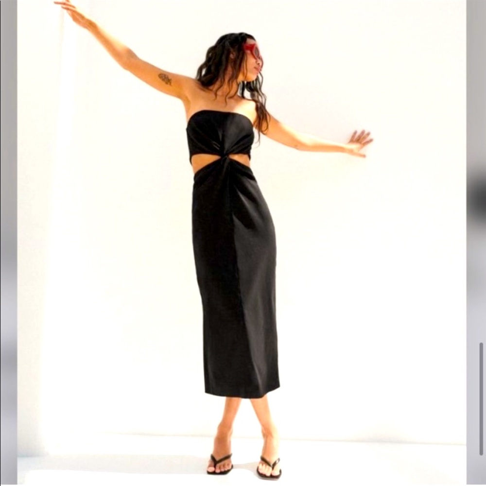 Zara Black CUT OUT LINEN BLEND DRESS Size Medium